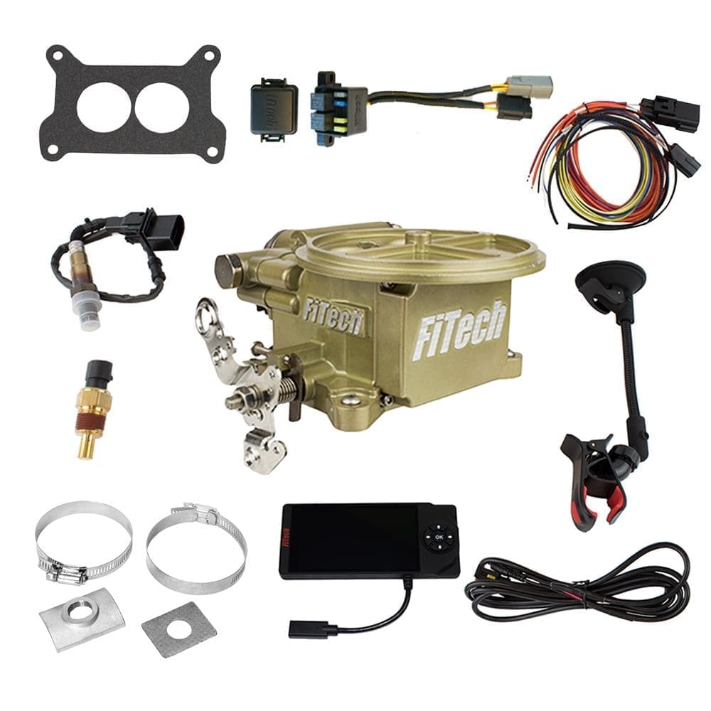Automotive fuel injection system kit components.
