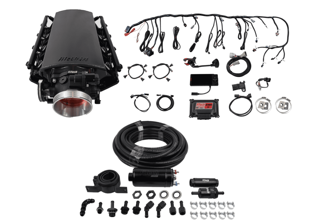 Performance car engine parts and accessories kit.