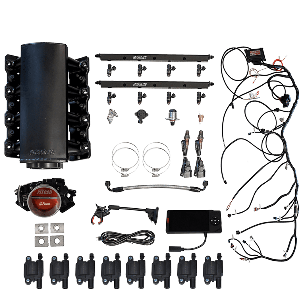 Car engine parts and wiring kit assembly.