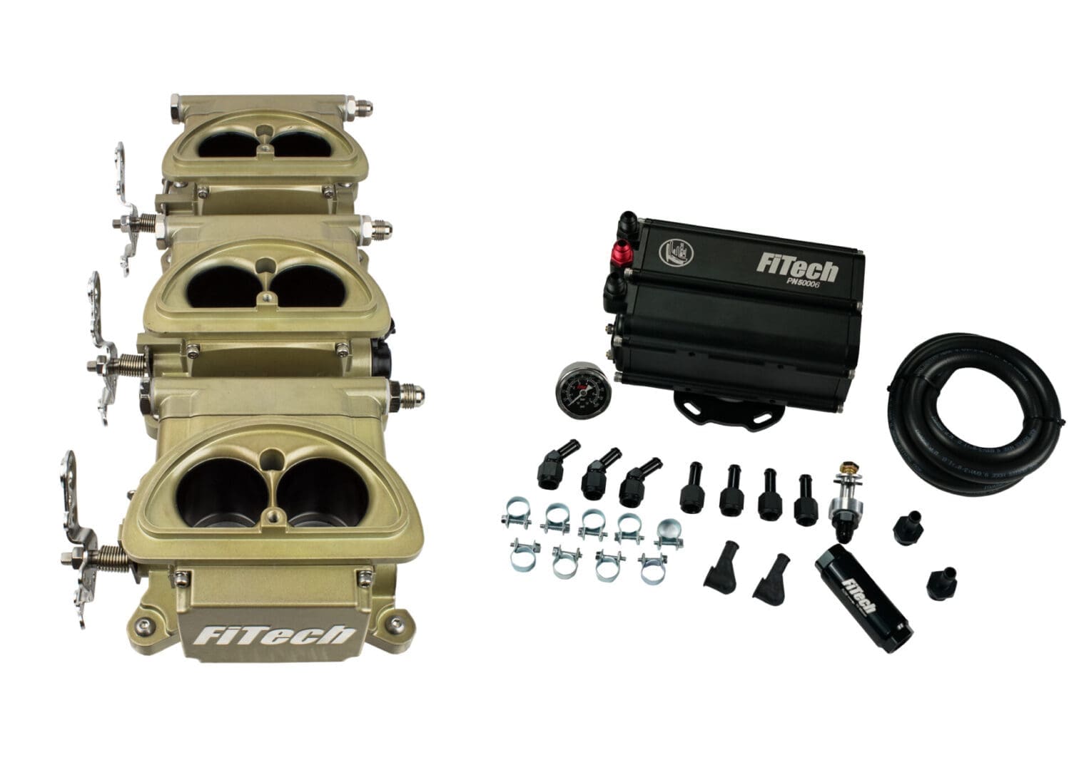 <span style="color:#ED3237;">35561</span><br>Go EFI 3x2 Tri Power 600 HP Classic Gold EFI System With Force Fuel Mini Delivery Master Kit