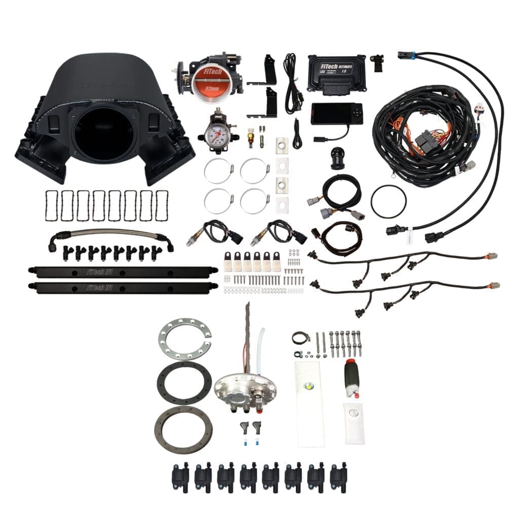 Automotive parts and accessories laid out.