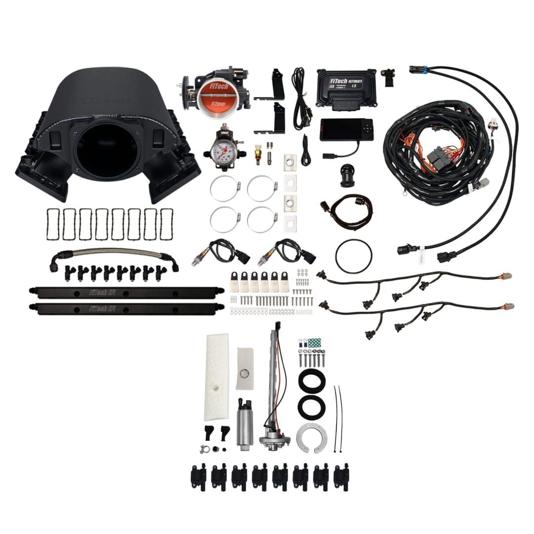 Automotive engine parts and accessories kit.