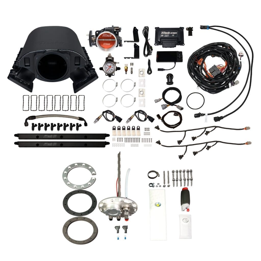 FiTech Fuel Injection 76389 Ultimate Rebel LS 500 HP EFI System With Short Cathedral Intake, Transmission Control & Go Fuel In-Tank 340 LPH Fuel Pump Returnless Module With 2 Inch Fill Master Kit