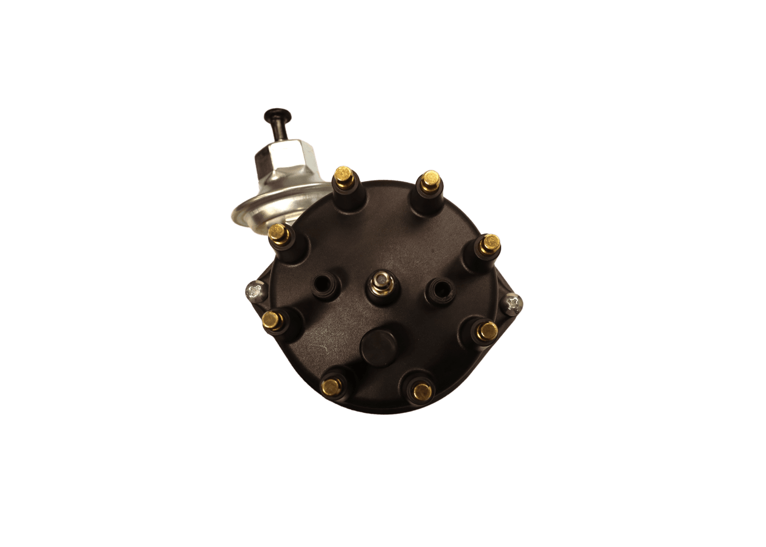 Motorcycle engine part on black background.