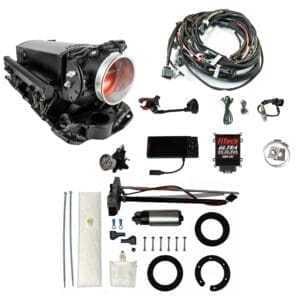 Automotive fuel injection system components and wiring.