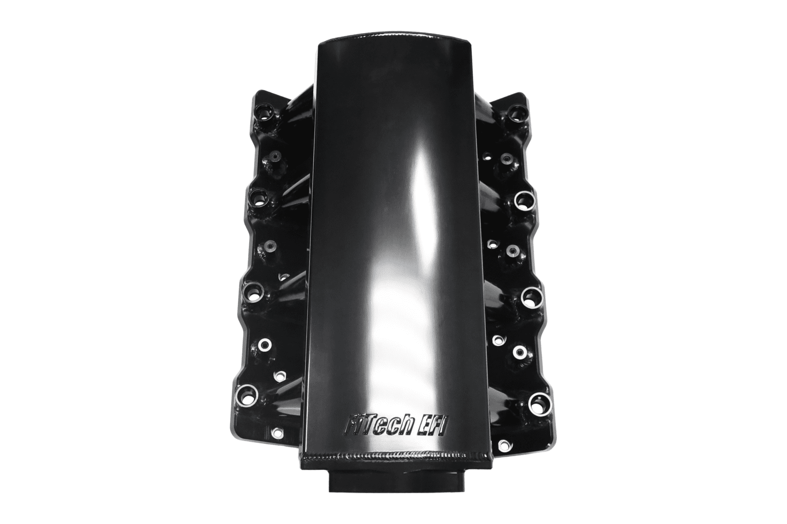 Black automotive engine intake manifold.