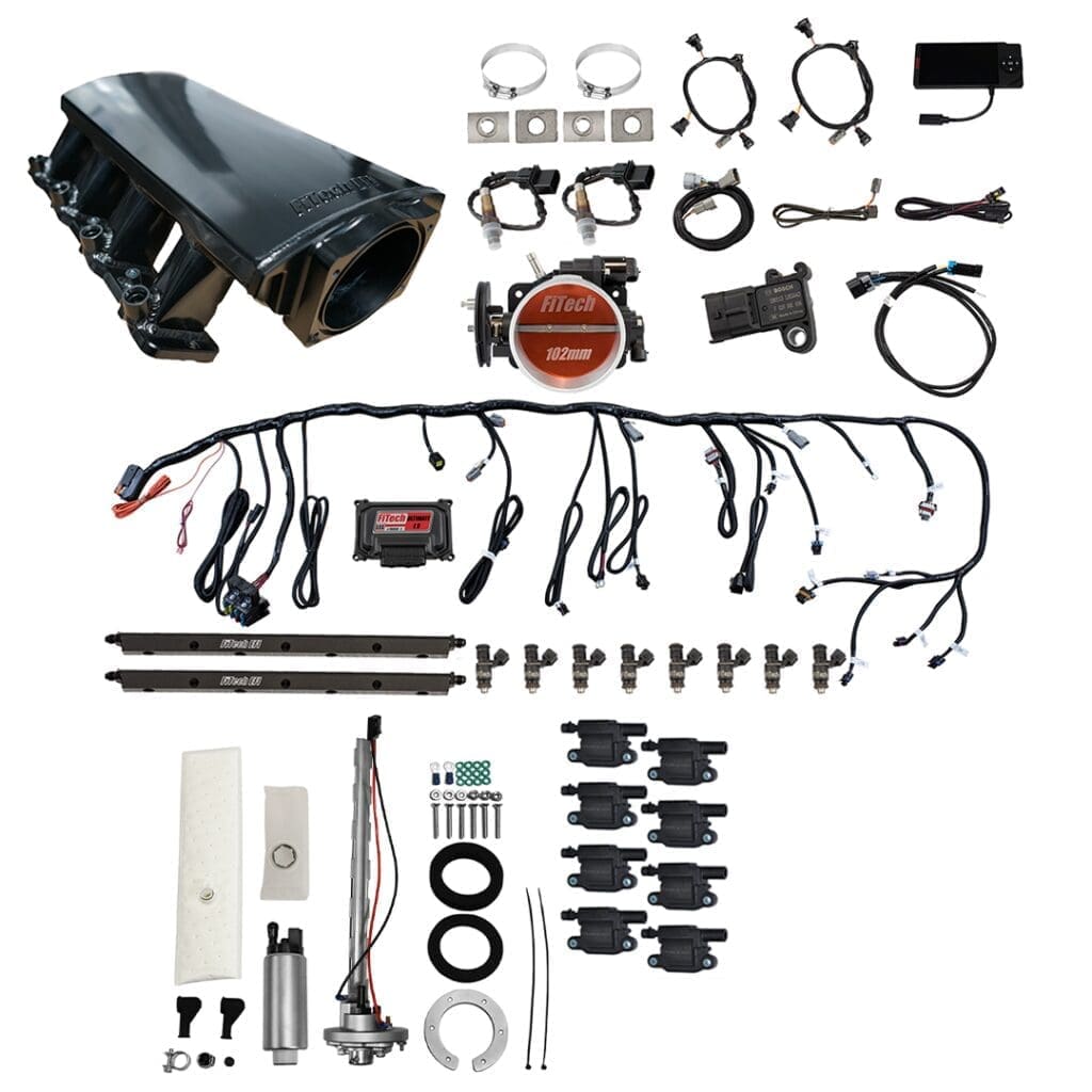 Car engine parts and wiring components set.