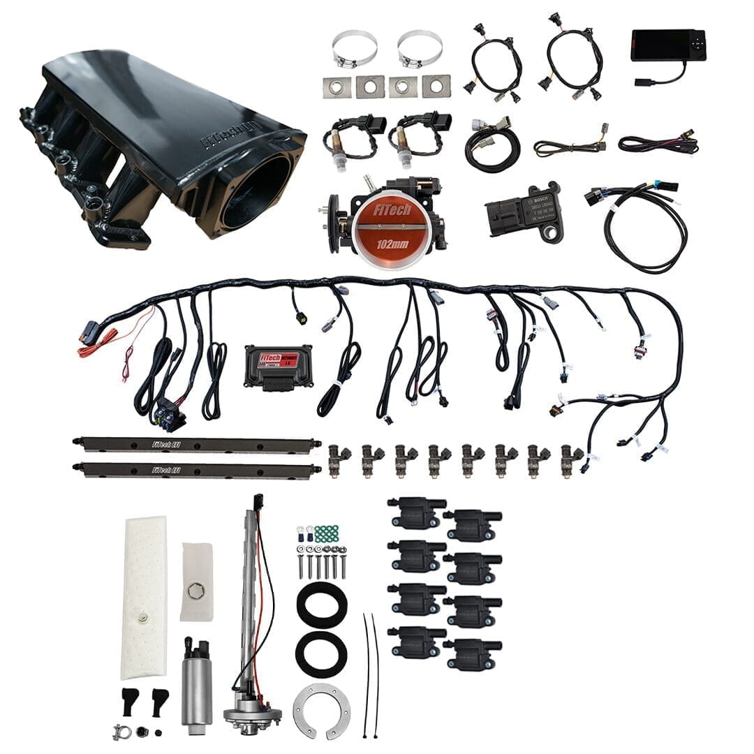 Car engine parts and wiring components set.