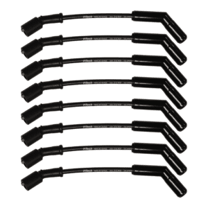 Eight black ignition wires arranged horizontally.