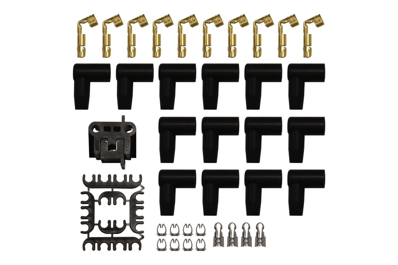 Assortment of connectors and components displayed.