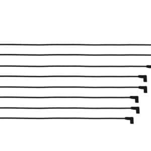 Nine right-angle black cables aligned horizontally.