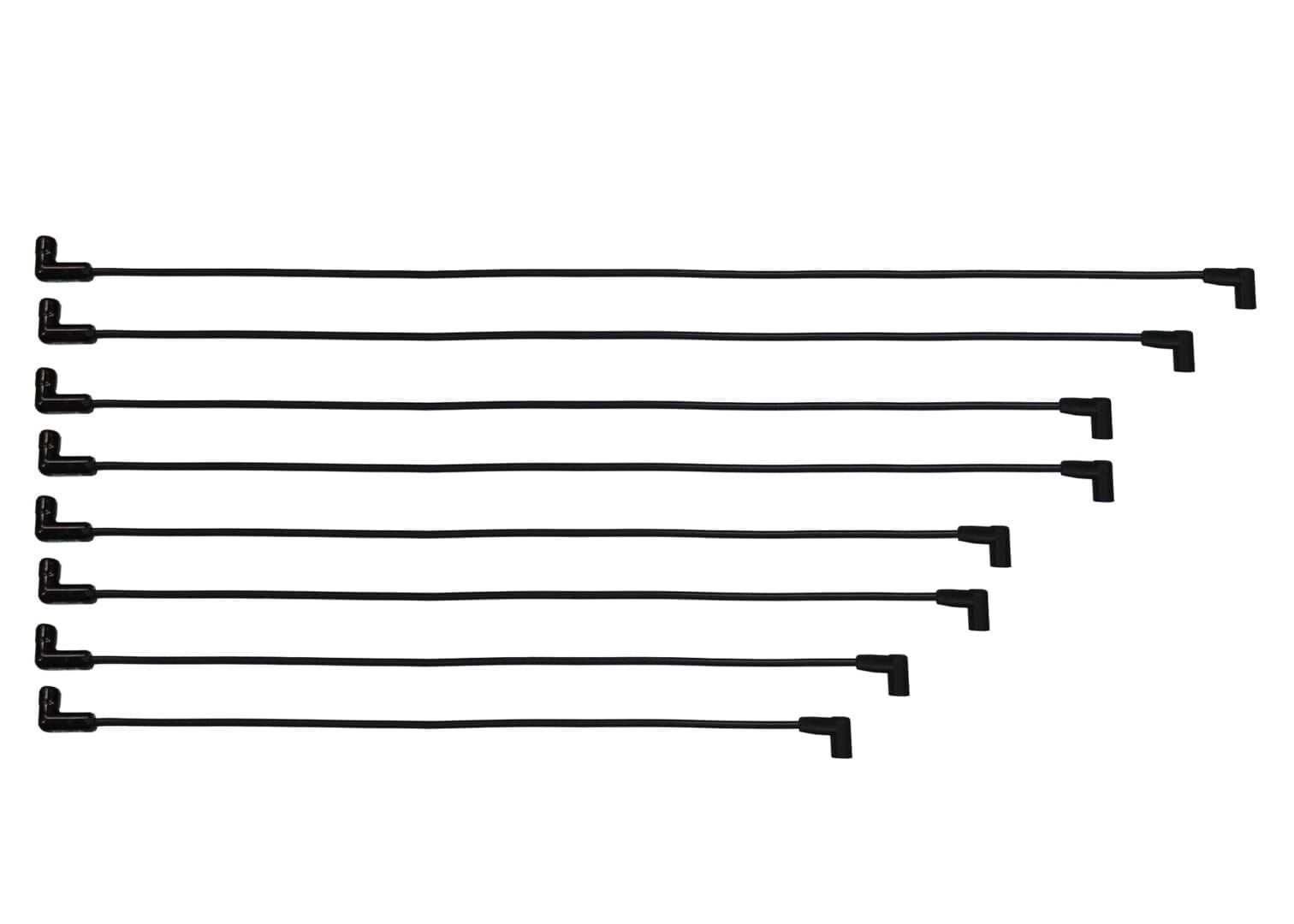 Eight black right-angle cables arranged vertically.