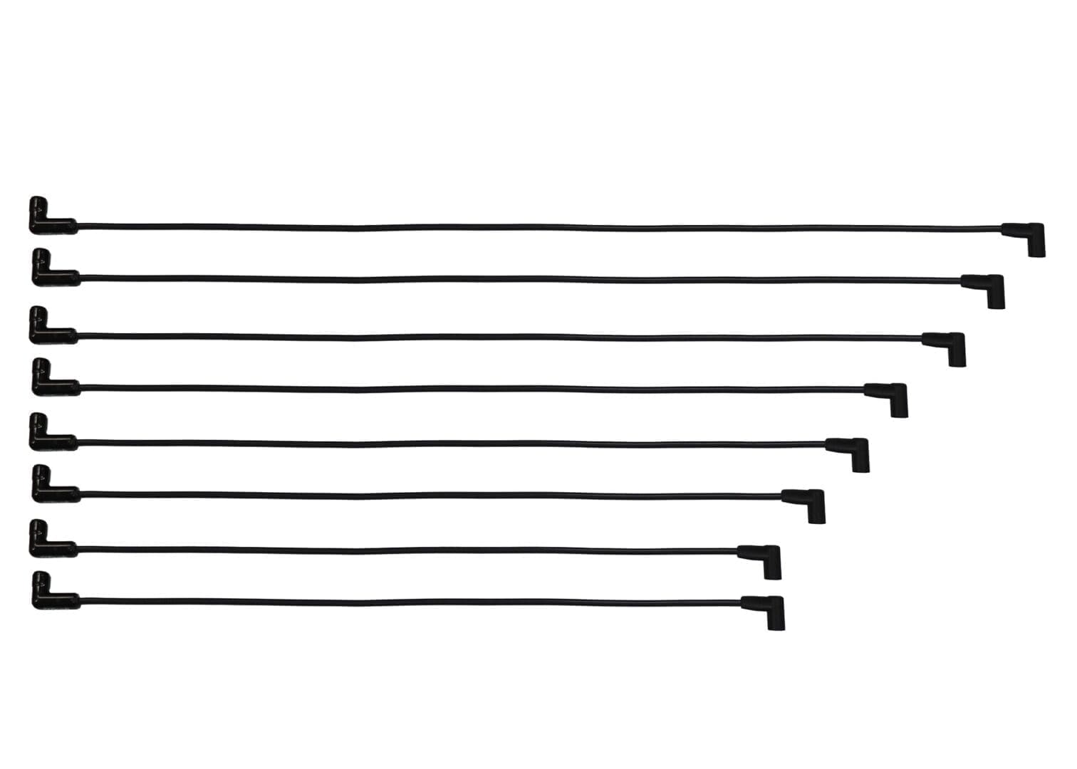 Eight black right-angle guitar patch cables.