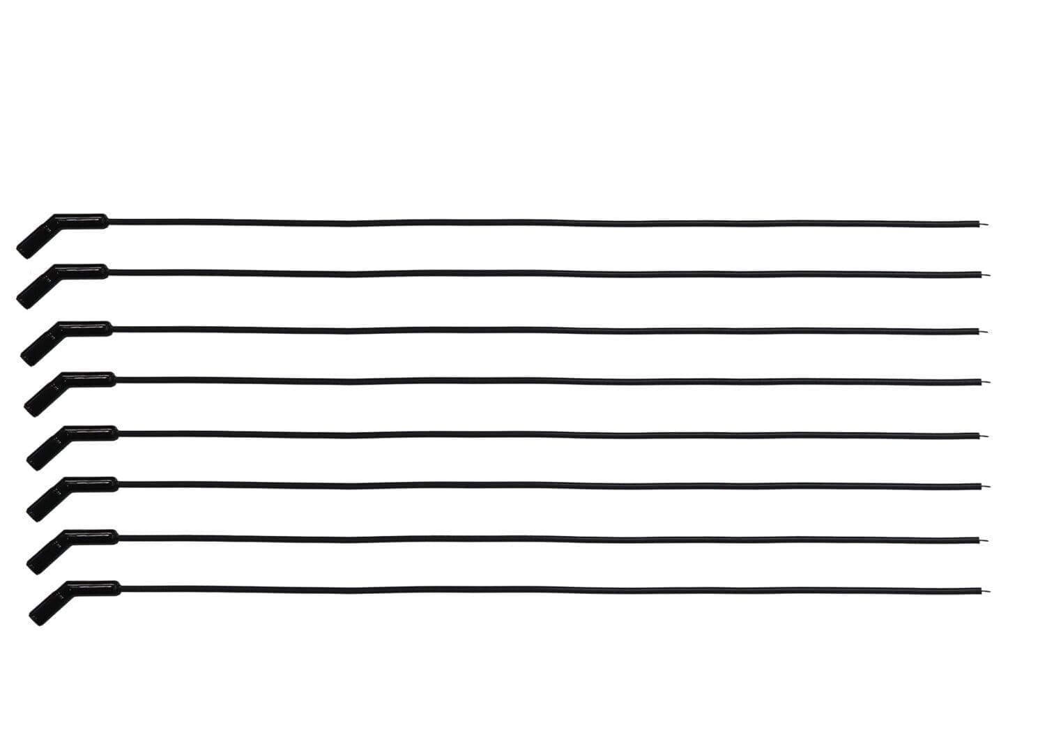 Eight black angled plastic rods aligned horizontally.