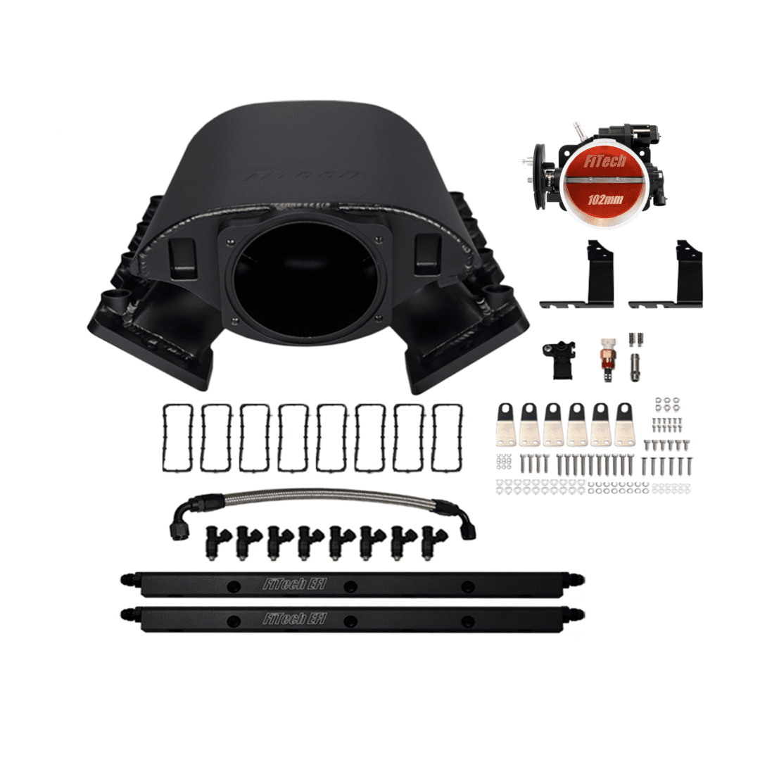 Automotive intake manifold kit with components.