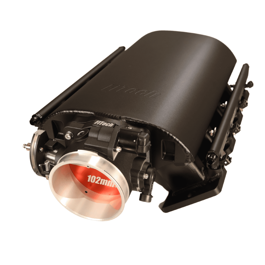 Black automotive intake manifold, 102mm opening.