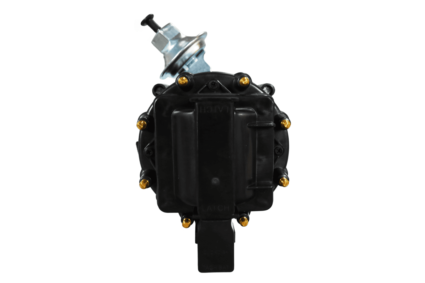 Black mechanical device with metal components.