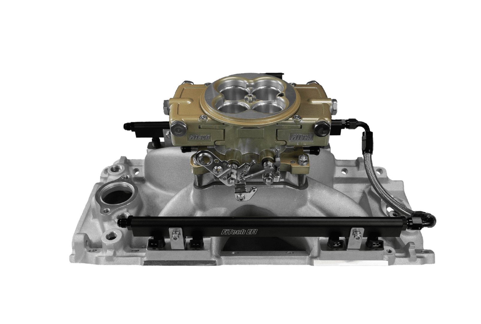 Car engine component on black background.