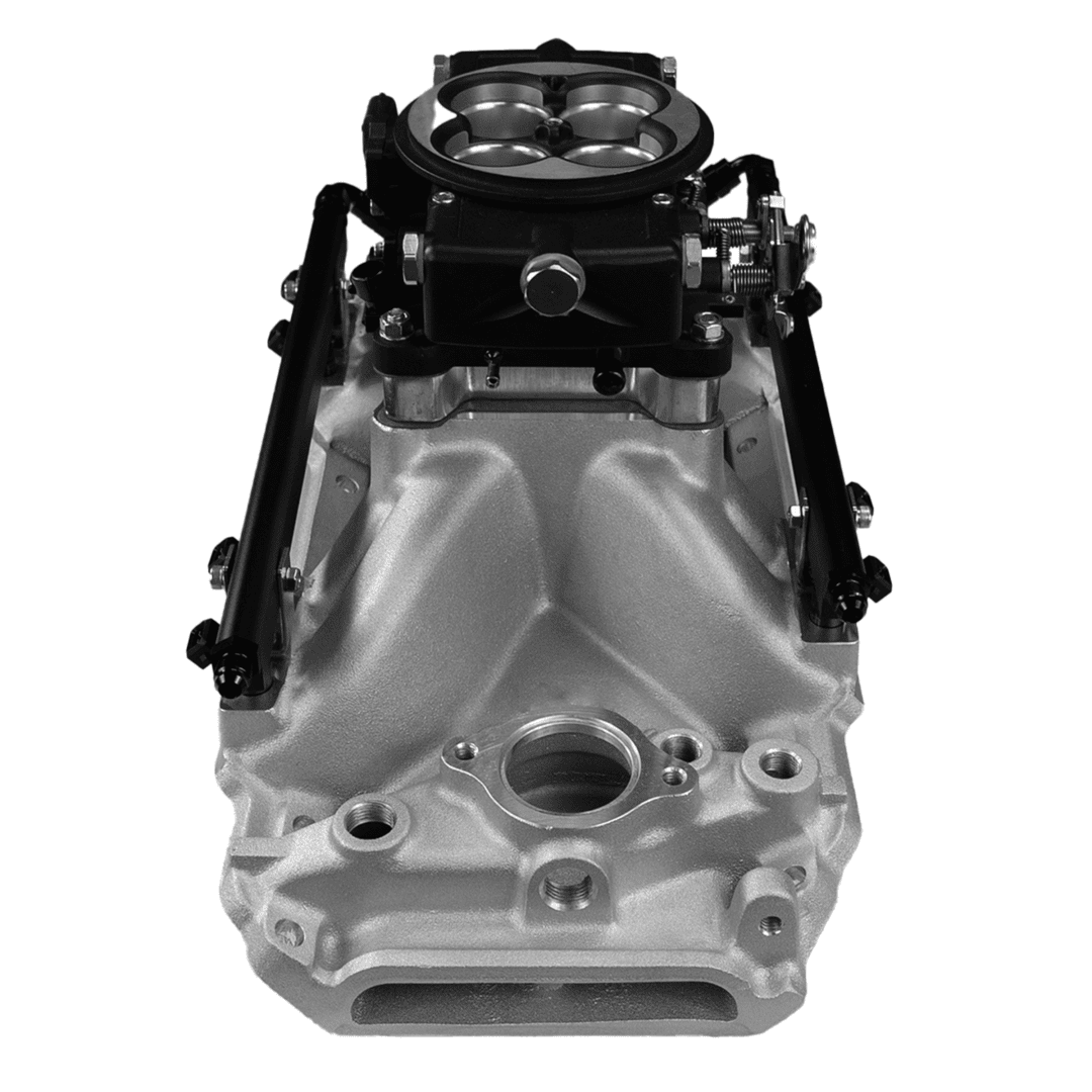 Engine intake manifold with throttle body components.