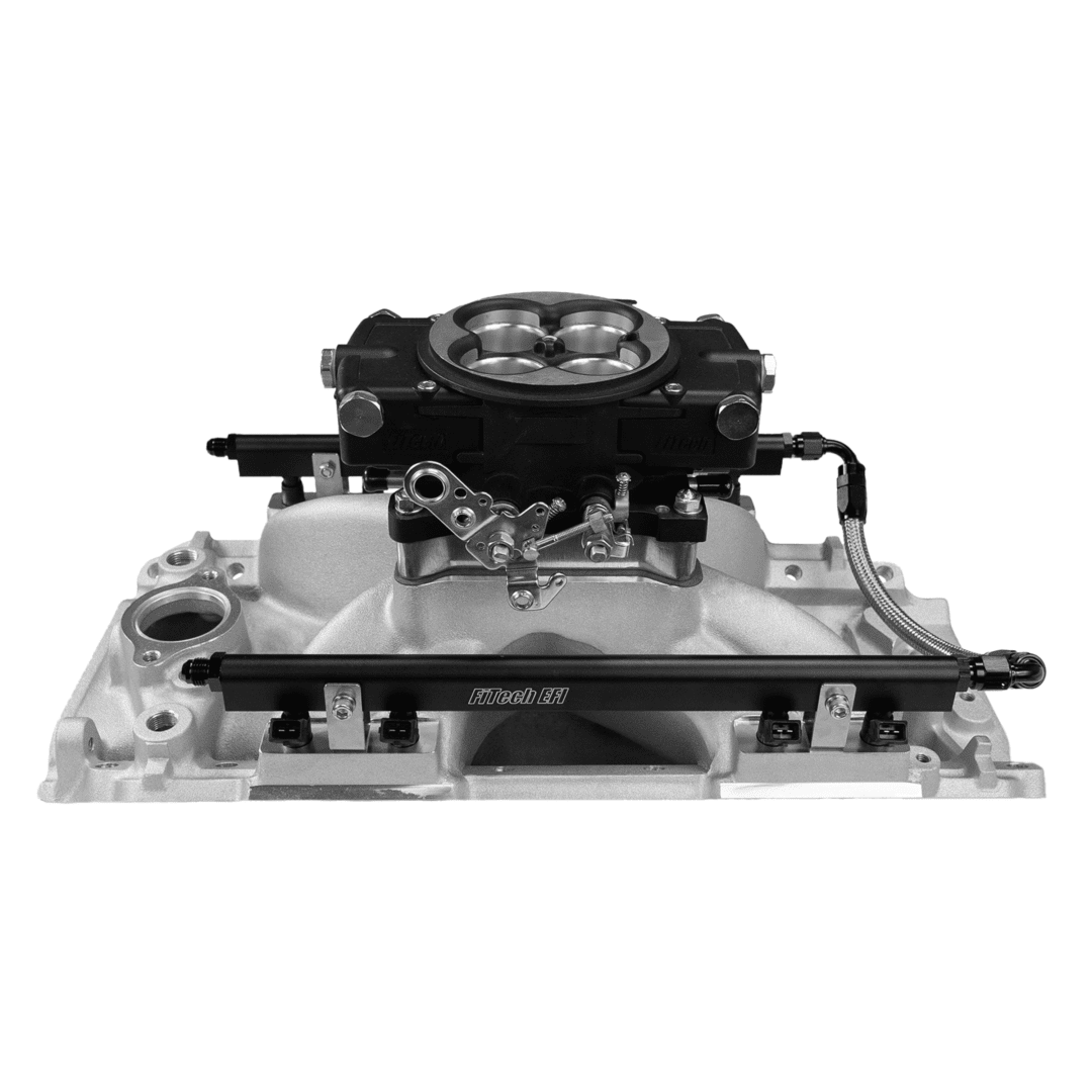 Engine intake manifold with carburetor assembly.