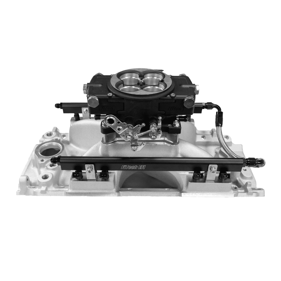 Car engine intake manifold with throttle body.