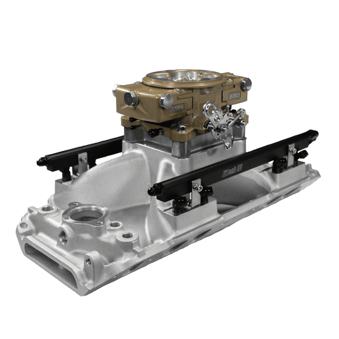 Car engine intake manifold on display.