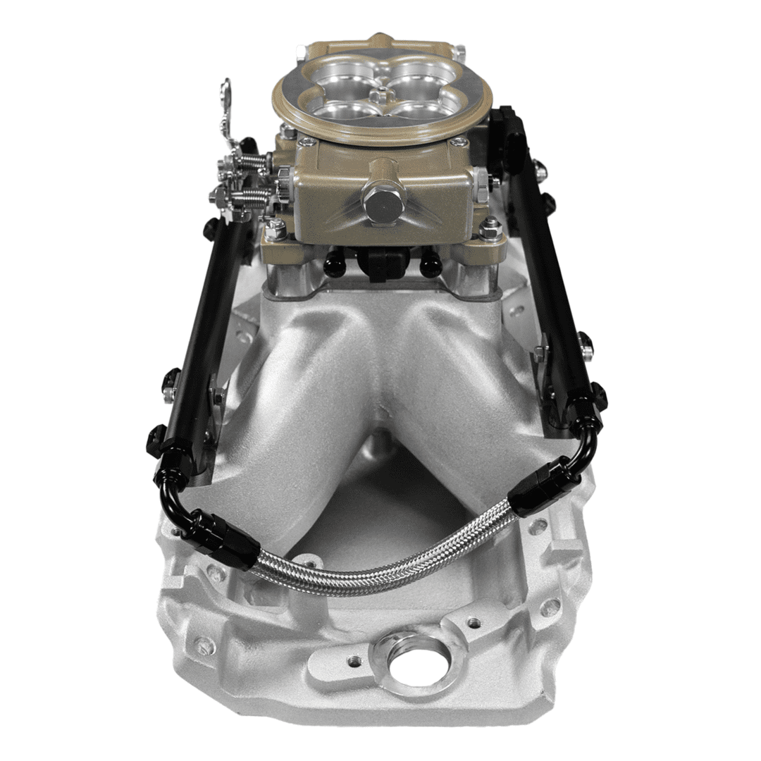 Car engine carburetor and intake manifold.