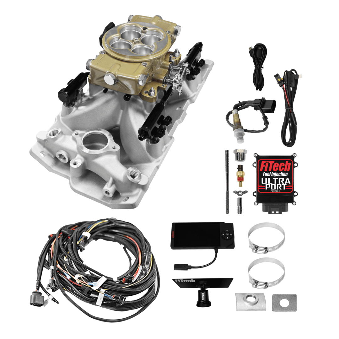 Fuel injection system with accessories and cables.