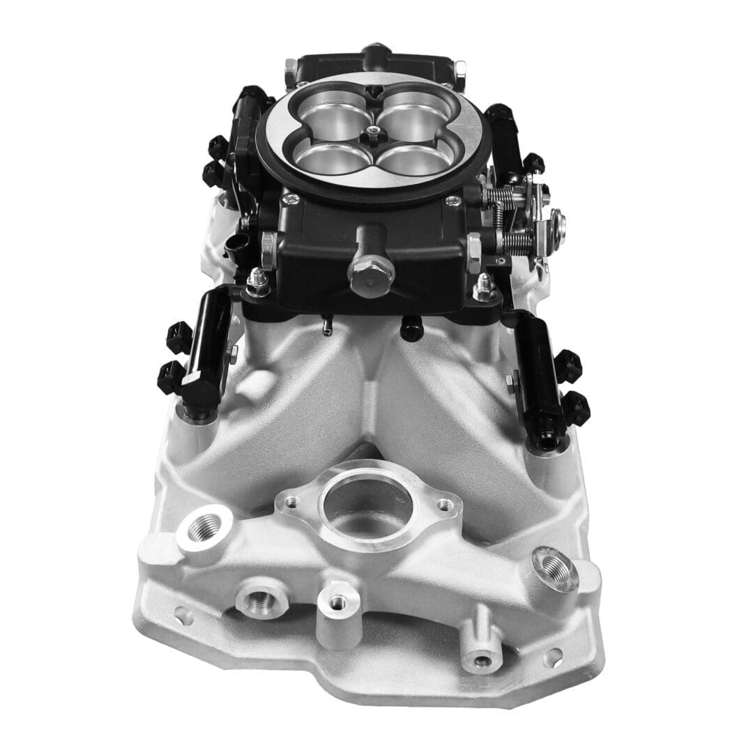 Engine intake manifold with throttle body assembly.