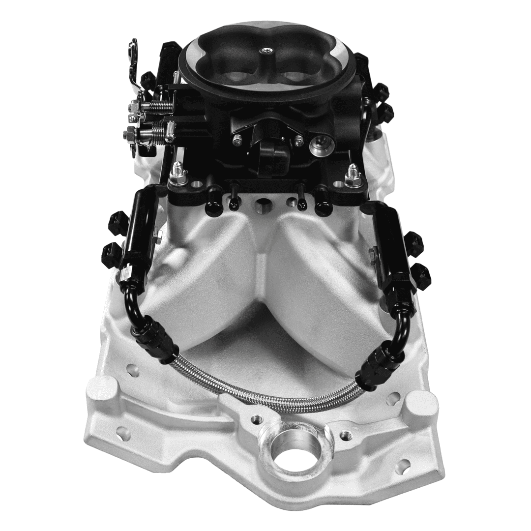 Engine intake manifold with throttle body.