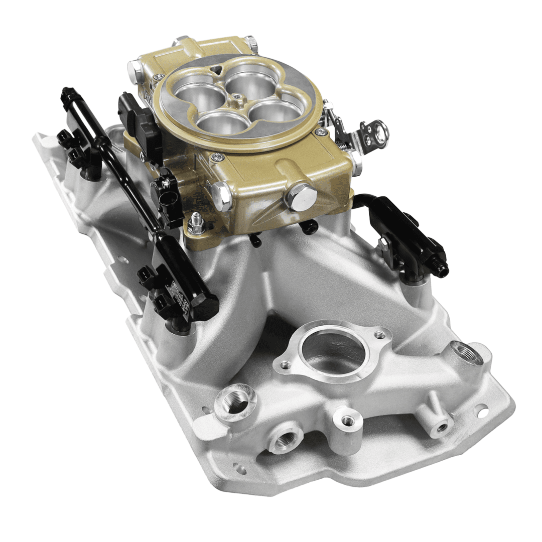 <span style="color:#ED3237;">30-12-614</span><br> Ultra Port, 750 HP Chevy Small Block Port EFI System, 4150 Flange Classic Gold Throttle Body,3-Bar TMAP