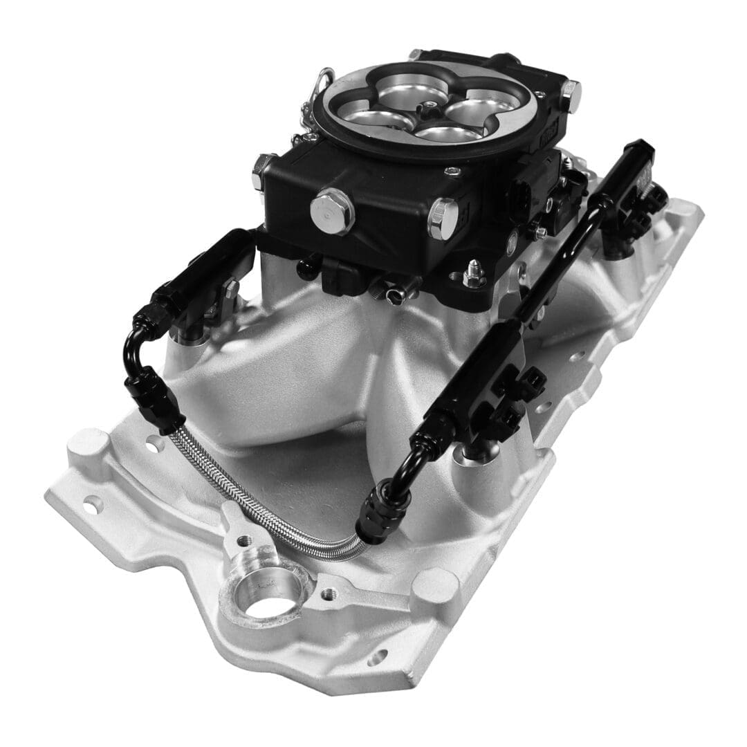 Car engine intake manifold and throttle body.