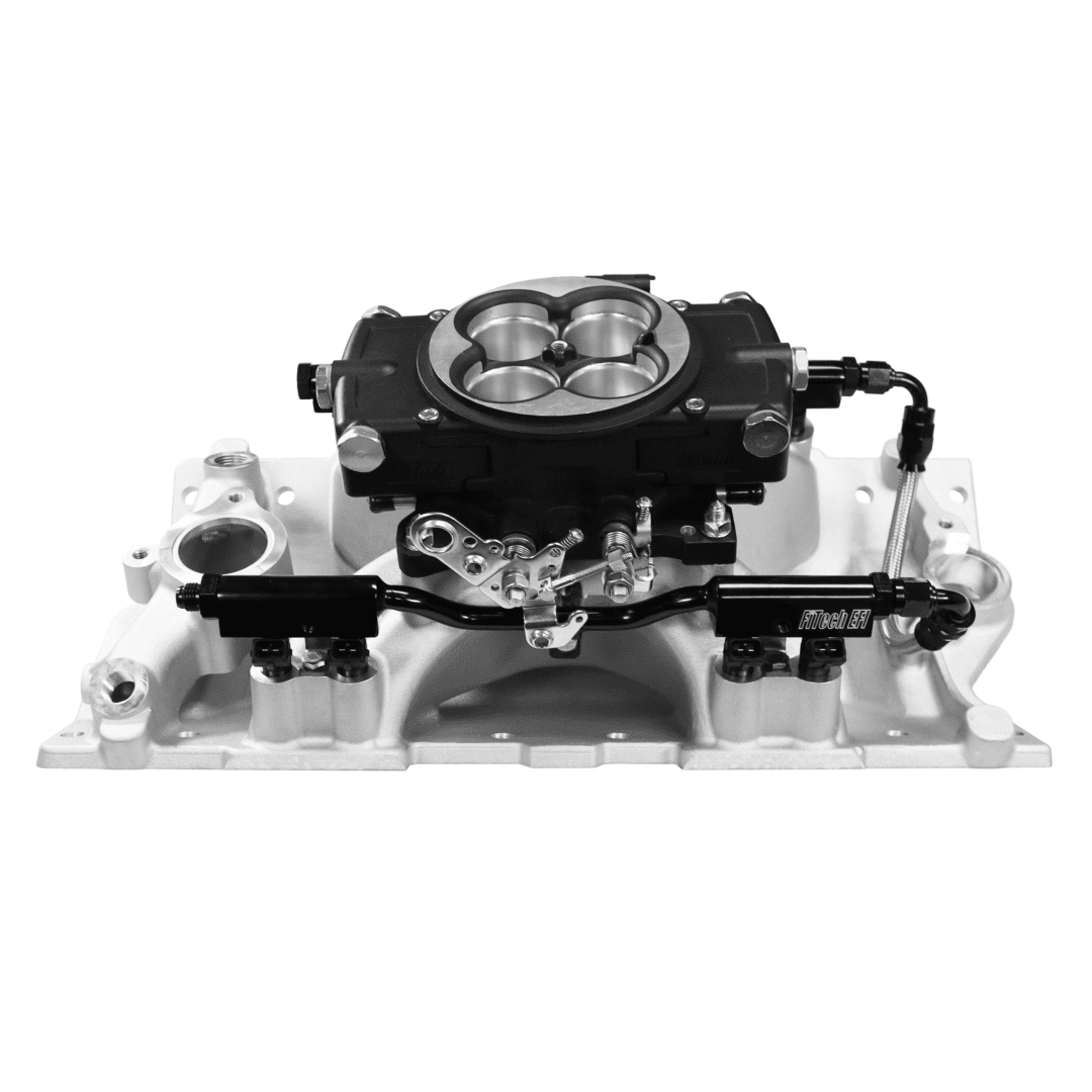 Carburetor and intake manifold assembly, monochrome.