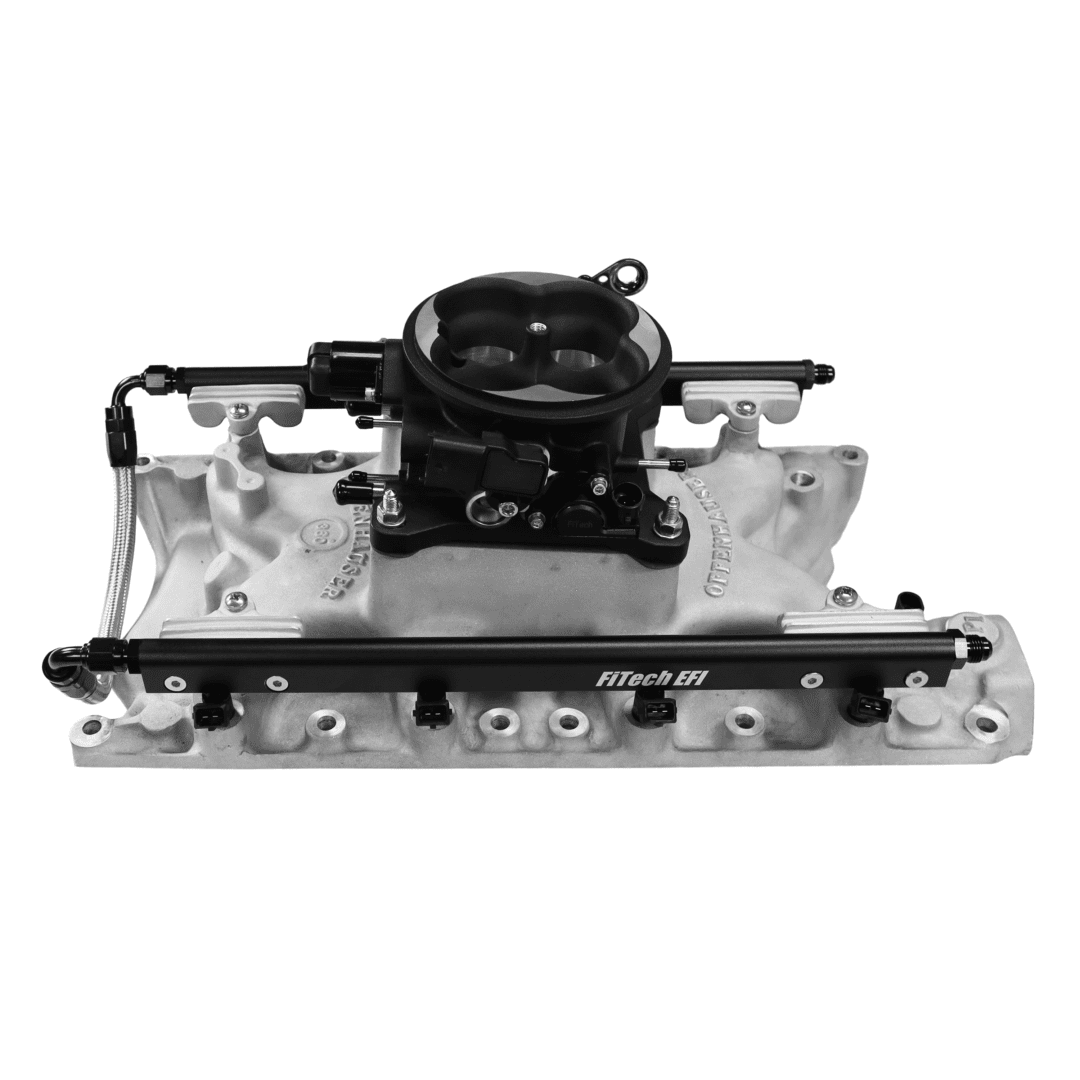 Car engine intake manifold with throttle body.
