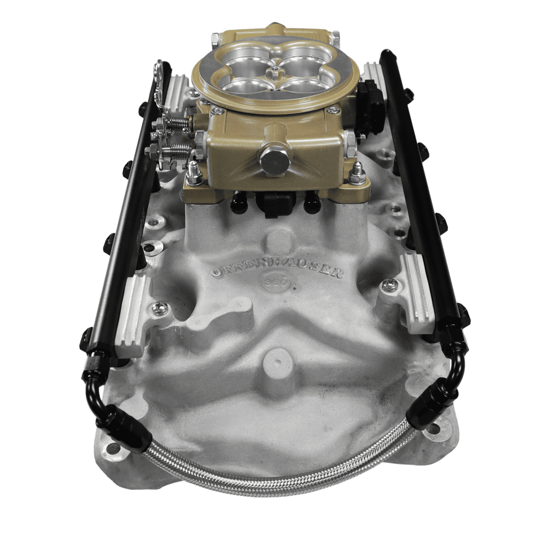 Engine intake manifold with throttle body assembly.