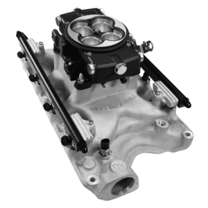 Car engine intake manifold with throttle body.
