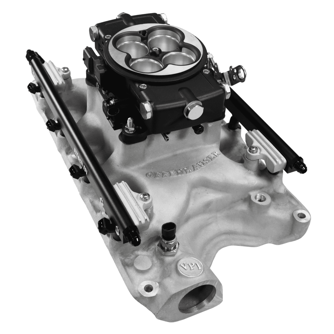 Car engine intake manifold with throttle body.