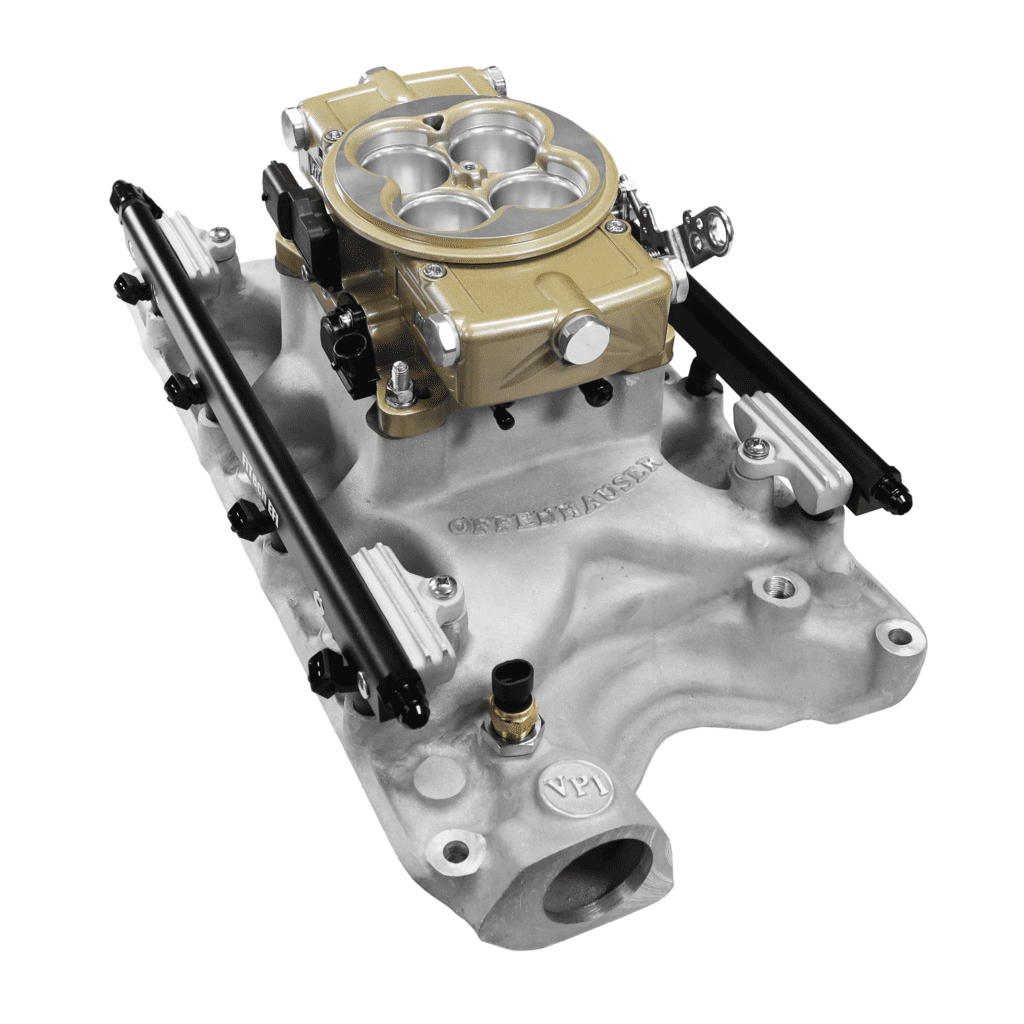 Car engine intake manifold with throttle body.