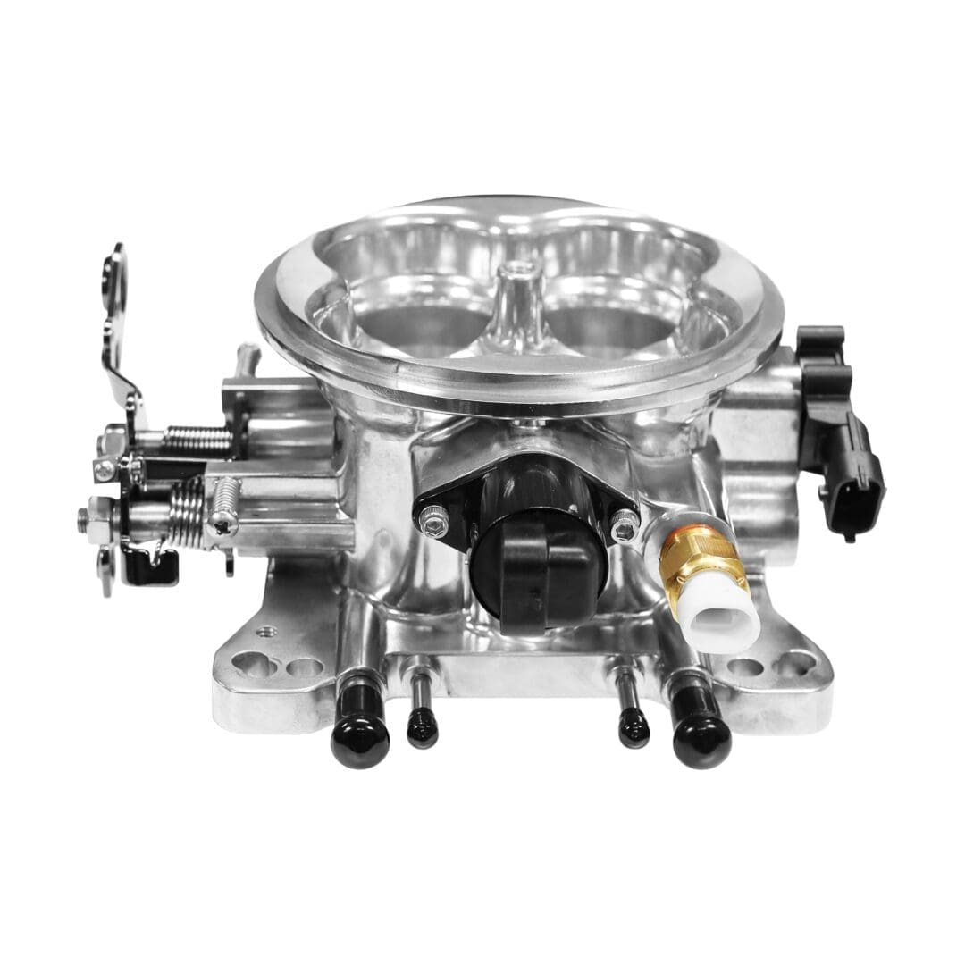 Automotive throttle body with mechanical components.