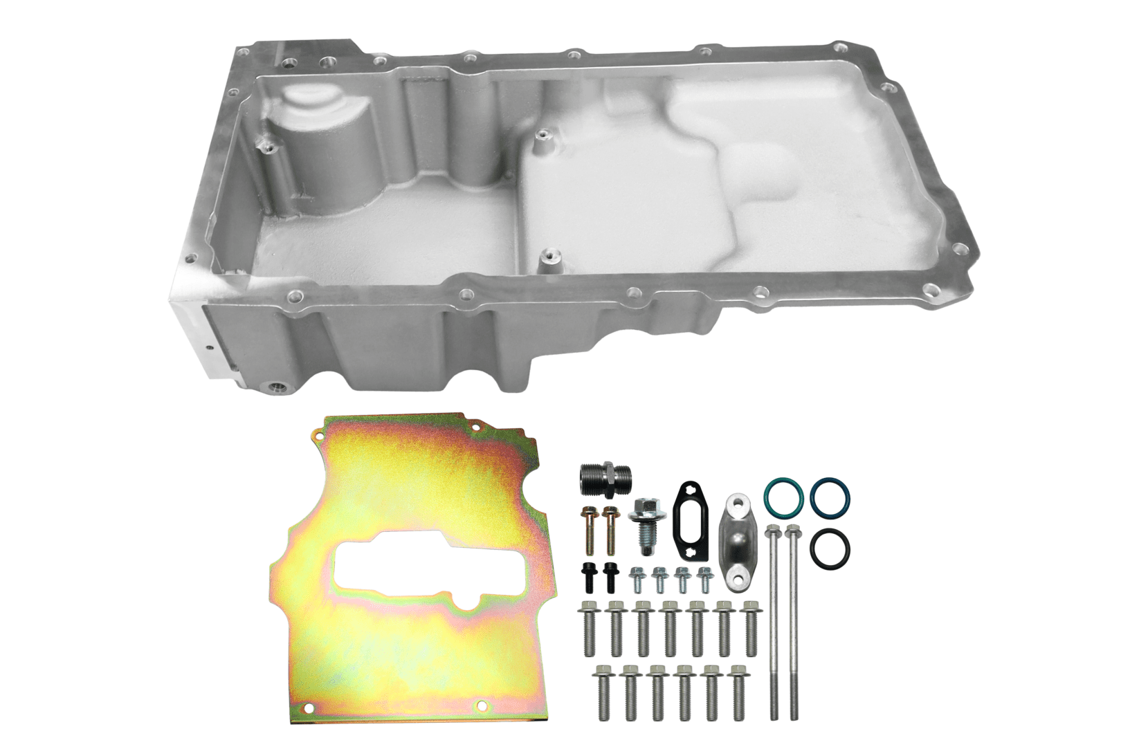 Car engine oil pan with accessories.