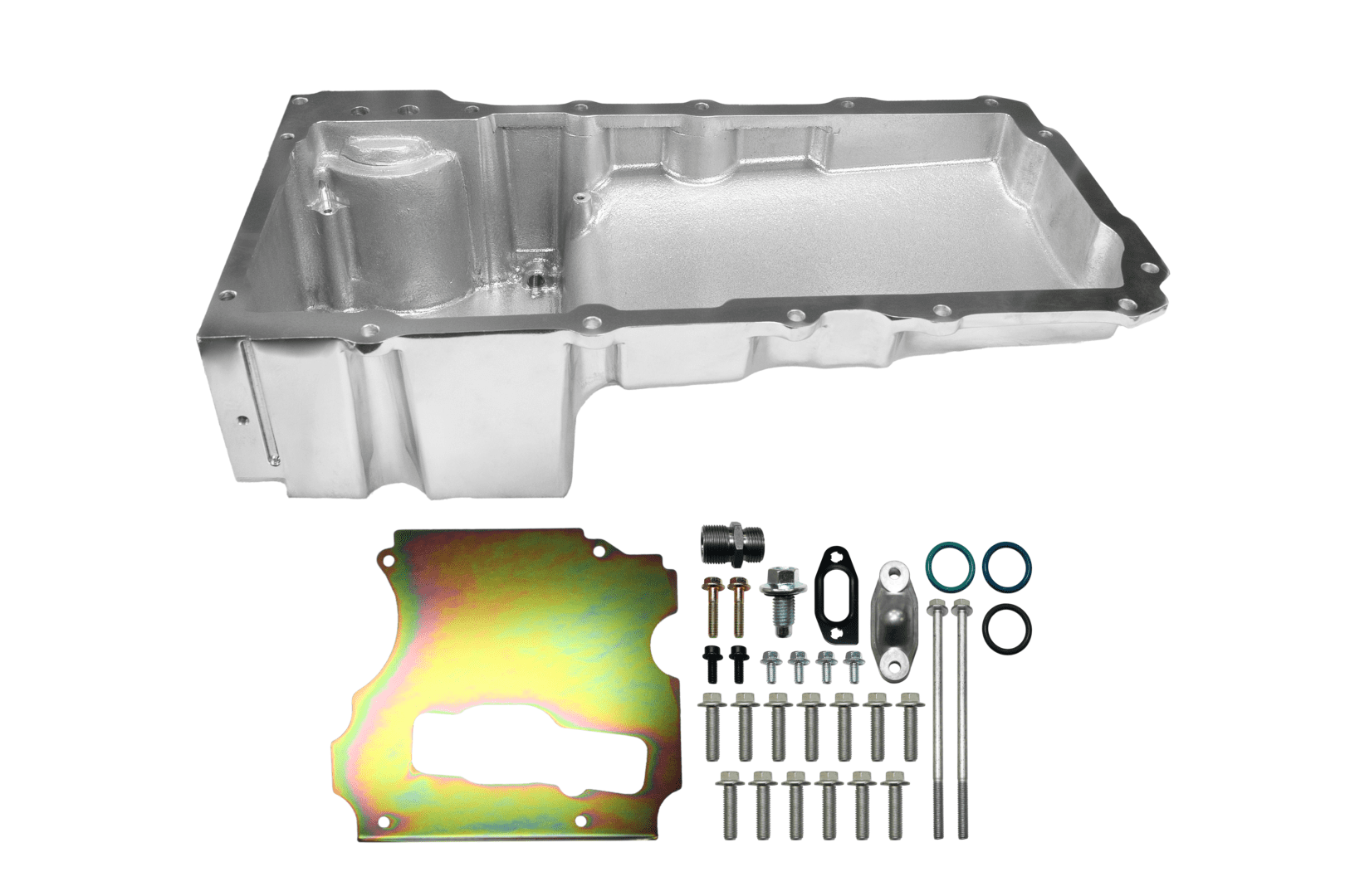 Engine oil pan and installation hardware kit.