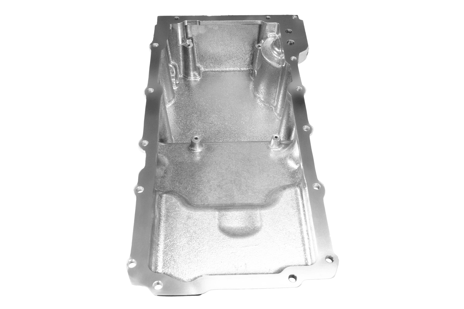 Silver metal car engine oil pan.