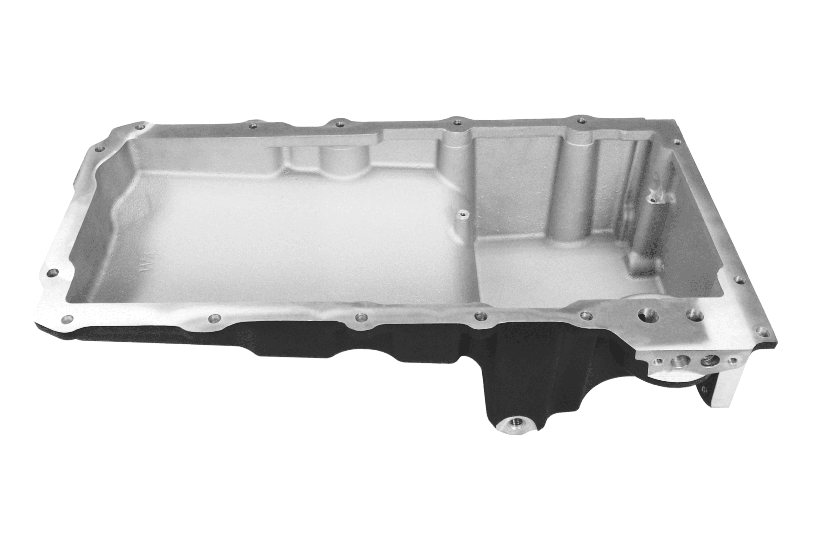 Engine oil pan on white background.