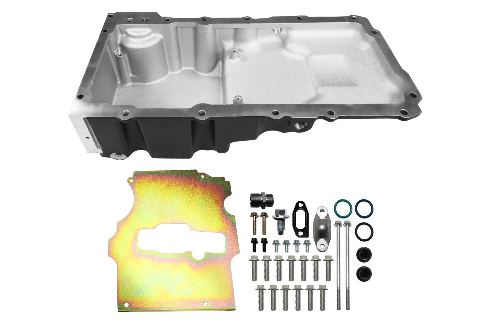 Engine oil pan and hardware components set.