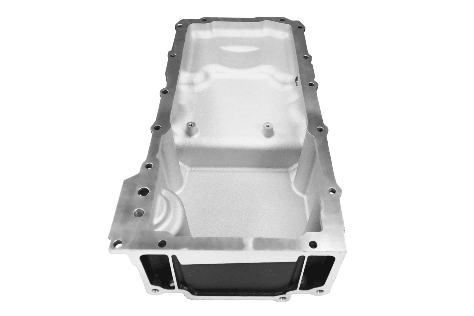 Engine oil pan, metal automotive component.