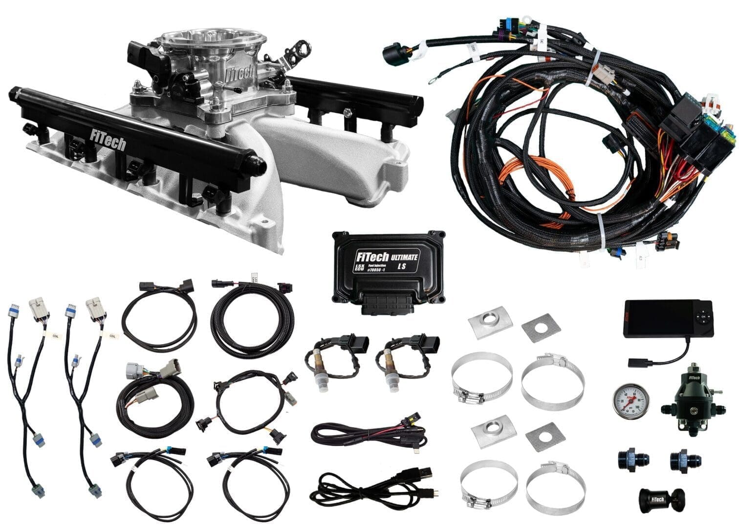Automotive fuel injection system components and wiring.
