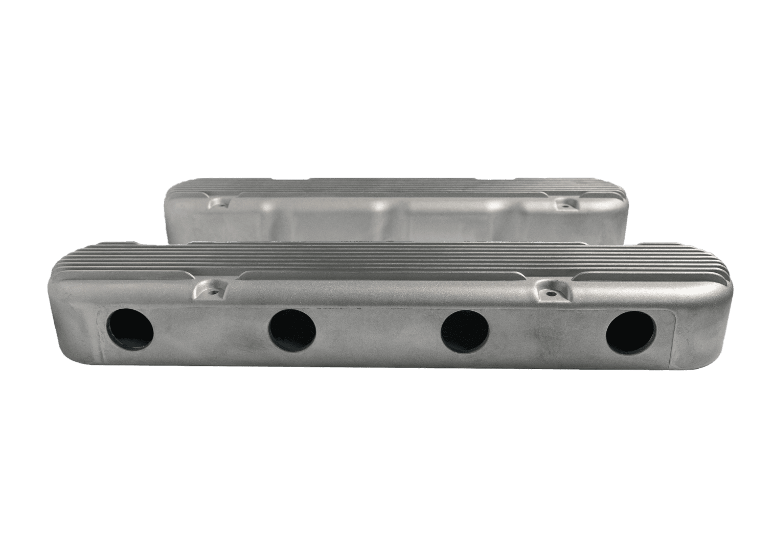 Silver engine valve covers on black background.