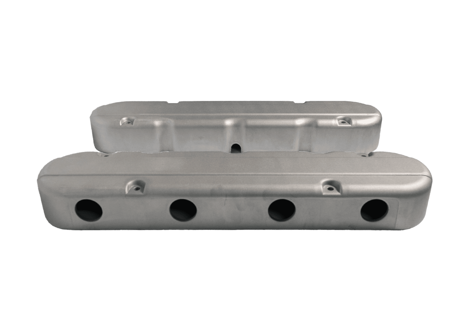 Silver metal engine parts on black background.