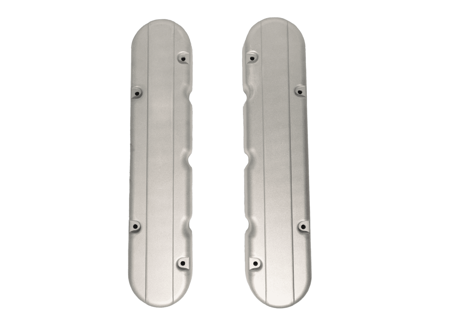 Two silver metallic engine valve covers.