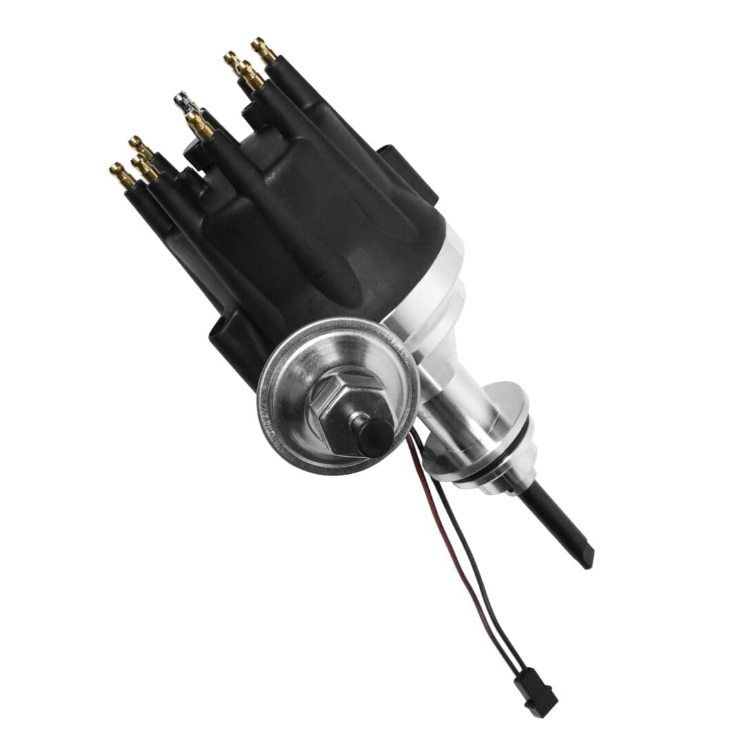 Car distributor with wires and connectors.